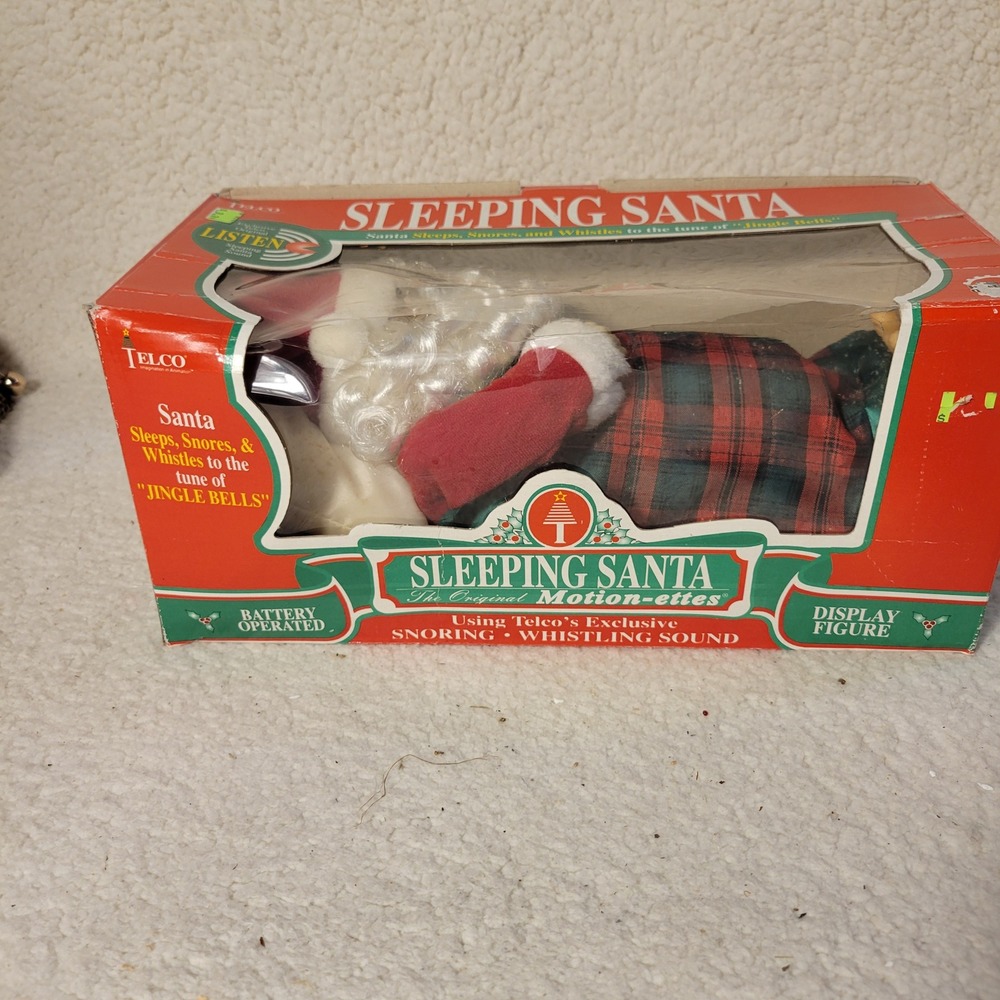 Vintage 1995 Telco Sleeping Santa Motion-ettes Animated Snoring Whistling Figure